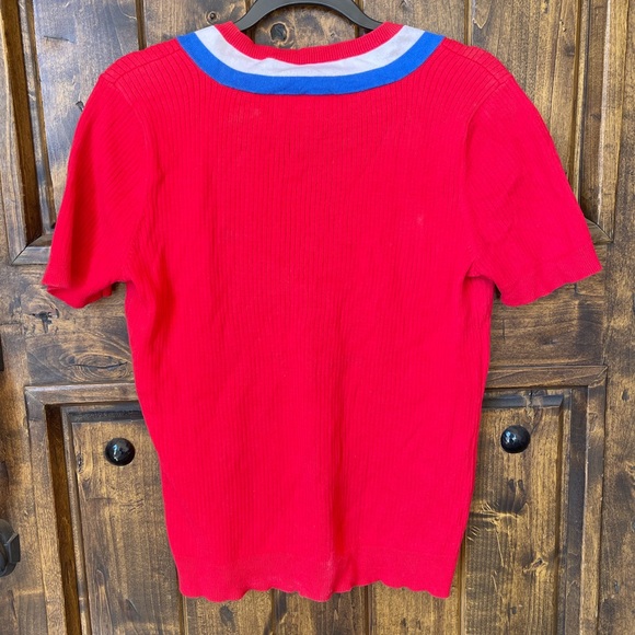 RALPH LAUREN Active Red White Blue Nautical Patriotic Short Sleeve Sweater Sz XL - Picture 2 of 12